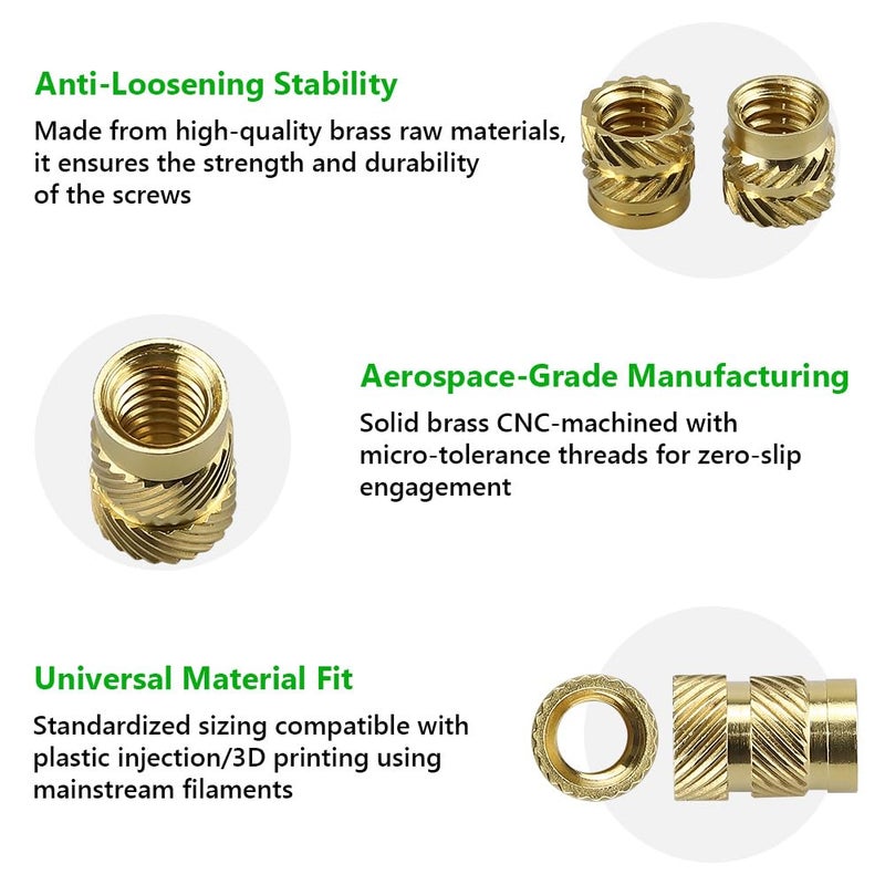 RoyceMart #6-32 Brass Threaded Inserts (60-Pack), Heat Set Knurled Nuts for 3D Printing & Plastics, 5/32" Height, Female Threaded Brass Inserts - Image 5